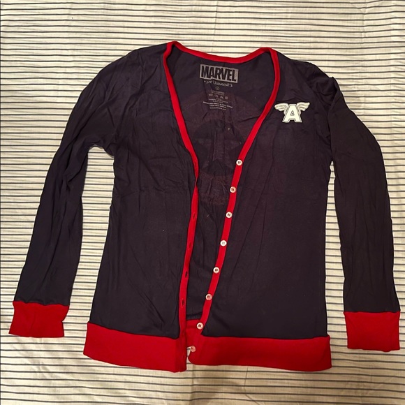 Her Universe Marvel Captain America Officially Licensed Cardigan Sweater in Navy - Picture 1 of 7